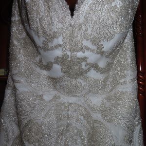 Jadore midi strapless dress with silver embroidery